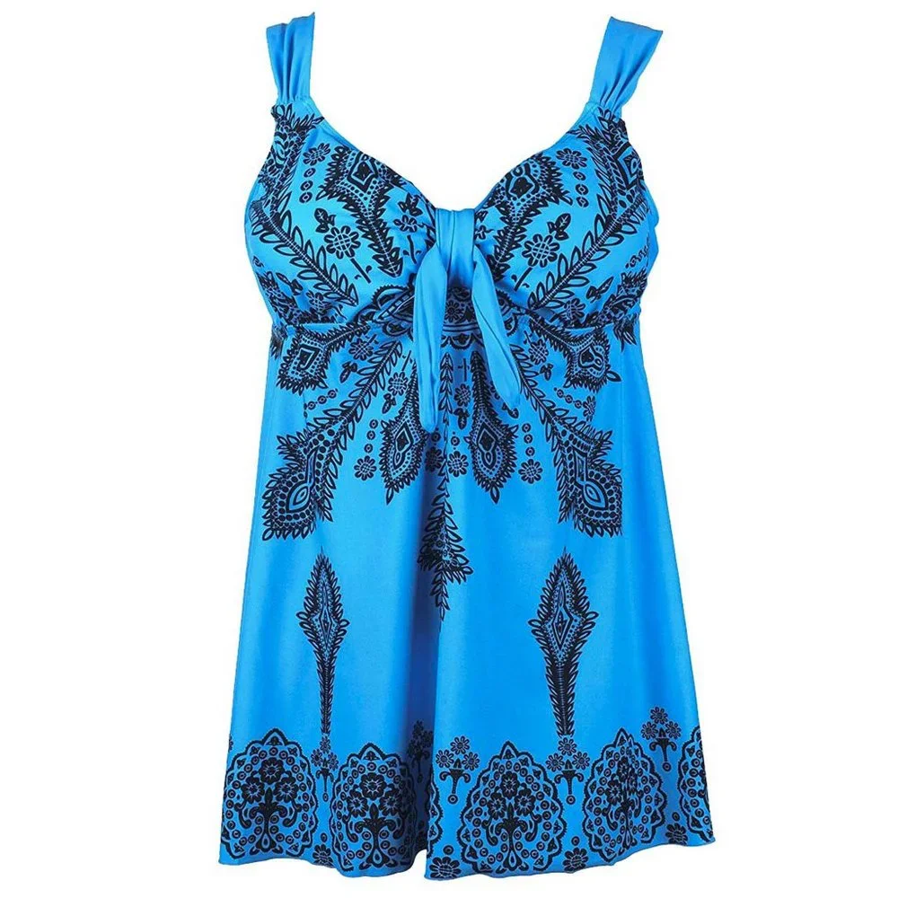 Plus Sky Blue Paisley Print 2Pc Swimdress Set Wide Strap Womens Size 26 Swimwear